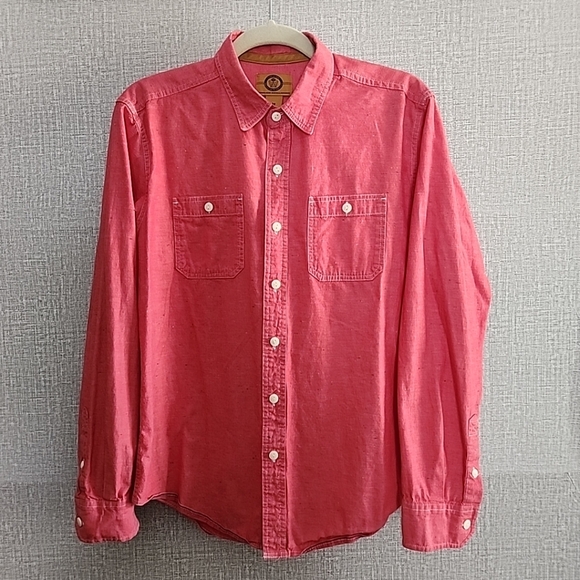 Stapleford Mens Denim Button Down Shirt Red Marbled - Medium - Casual Vintage - Picture 1 of 6